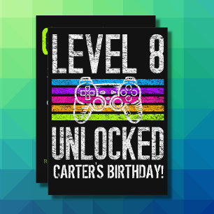 Convites Nível 8 Desbloqueado 8º Aniversário Gamer Personal