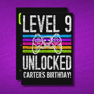 Convites Nível 9 Desbloqueado 9º Aniversário Gamer Personal