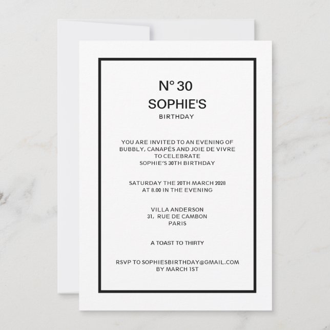 Convites No 30 French Chic 30th Birthday Party (Verso)