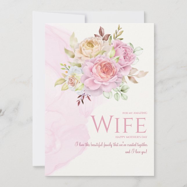 Convites No Bloom Dia de as mães Card para a esposa (Frente)