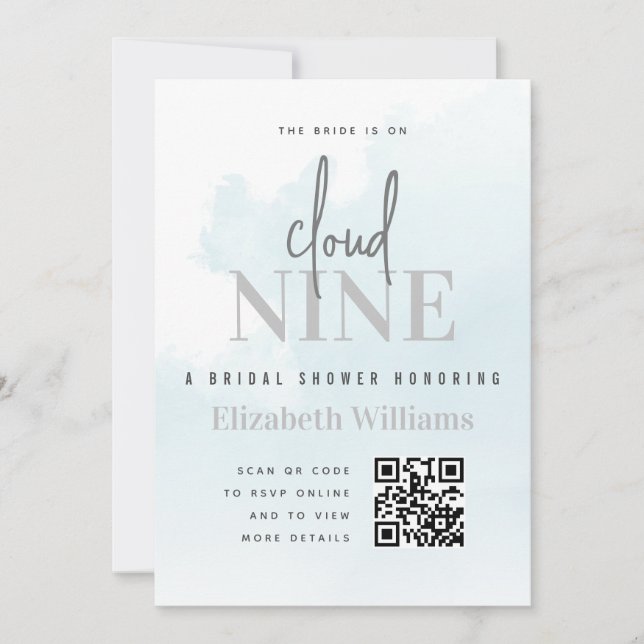Convites No Cloud Nine Modern Chá de panela Código QR Rsvp (Frente)