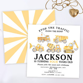 Convites No local de construção, caminhões, aniversário