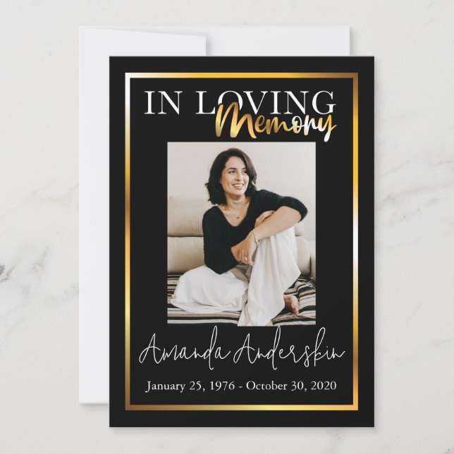 Convites No Loving Memory Dourada Funeral Memorial Foto (Frente)
