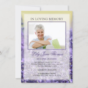 Convites No Loving Memory Elegant Lavanda Funeral Photo