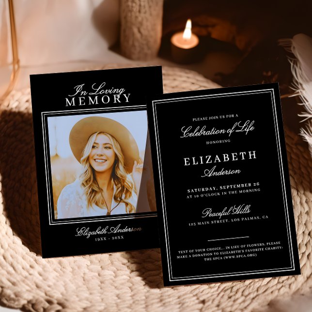 Convites No Loving Memory Elegant Script & Photo Memorial (Criador carregado)