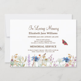 Convites No Loving Memory Funeral Wildflower &Butterfly