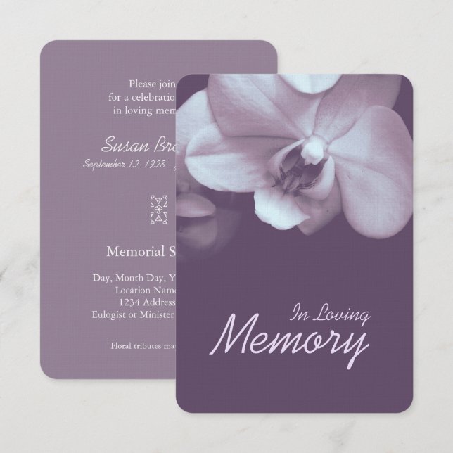 Convites No Loving Memory Orchid P Funeral Memorial Service (Frente/Verso)