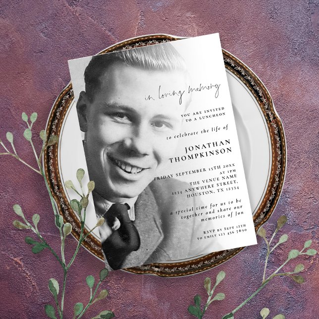 Convites No Loving Memory Photo Funeral Luncheon (Criador carregado)