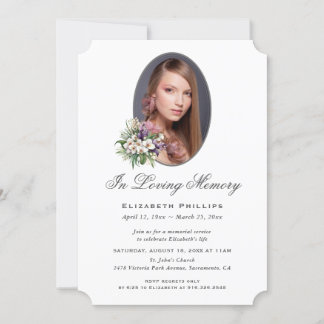 Convites No Loving Memory Purple White Floral Photo