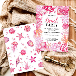 Convites No oceano, aniversário de aquarela