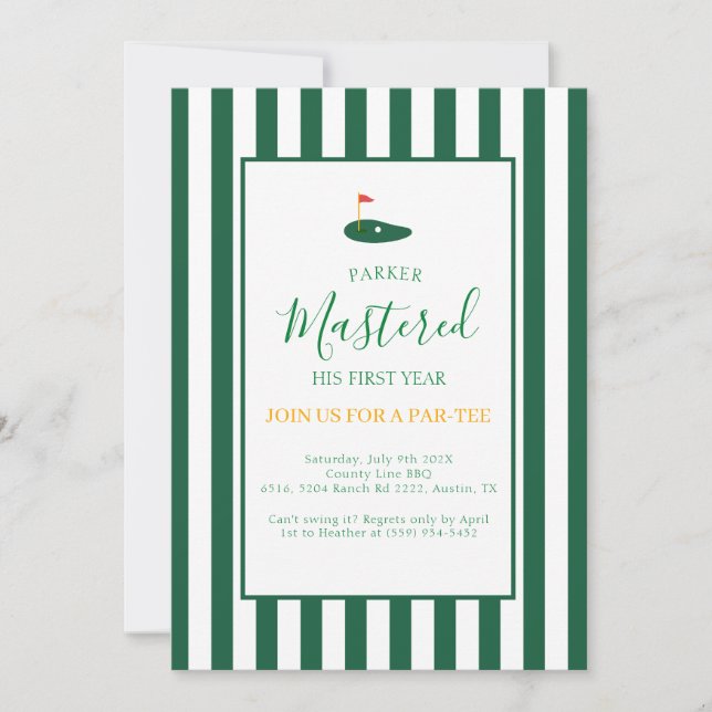 Convites No Primeiro Ano, Um Buraco Em Um Aniversário Verde (Frente)
