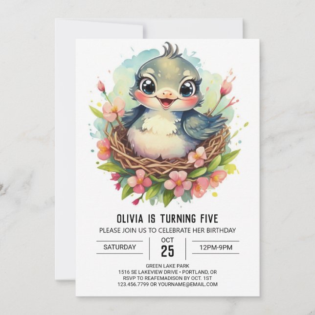 Convites No Woods Colibri Bird Birthday (Frente)