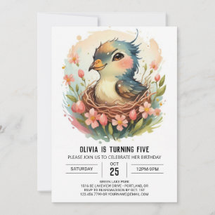 Convites No Woods Watercolor Bird Aniversário