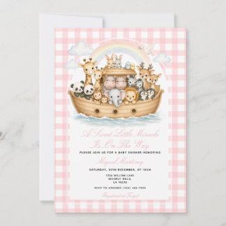 Convites Noah’s Ark Baby Shower Girl Gingham