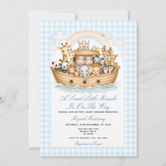 Convites Noah’s Ark Baby Shower Invitation Boy Gingham