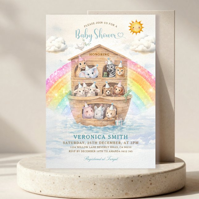 Convites Noah’s Ark Baby Shower Invitation | Rainbow Baby  (Criador carregado)