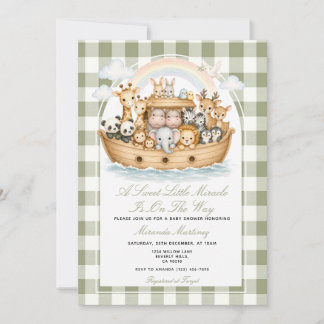Convites Noah’s Ark Baby Shower Sage Green
