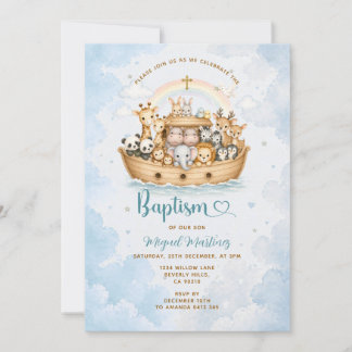 Convites Noah’s Ark Baptism Invitation Boy