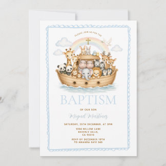 Convites Noah’s Ark Watercolor Animals Baptism Christening