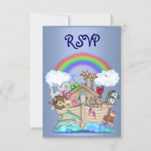 CONVITES NOAHS ARK ANIMAL RSVP BLUE