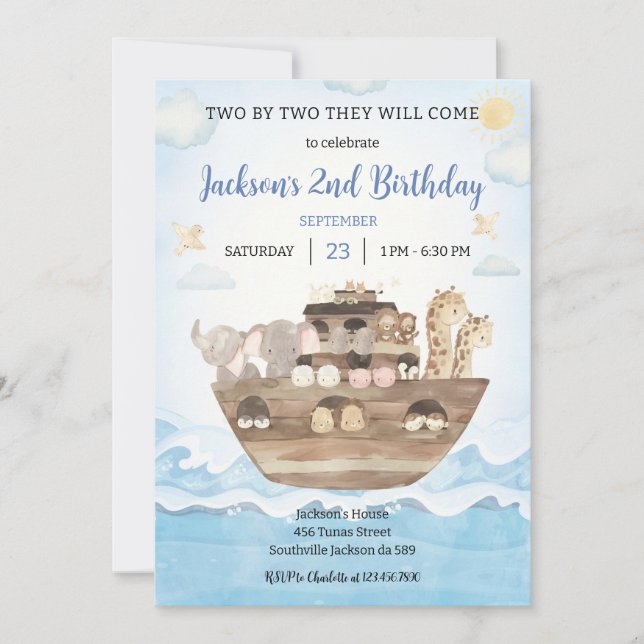 Convites Noah's Ark Birthday Invitation (Frente)