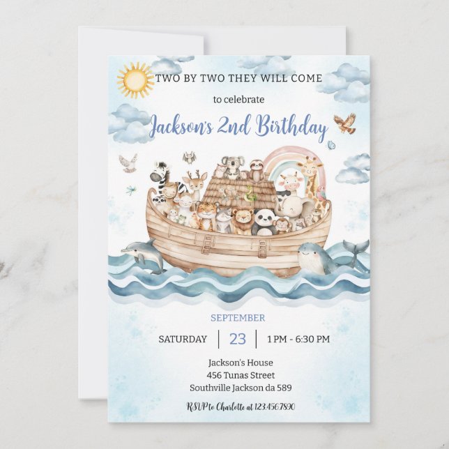 Convites Noah's Ark Birthday Invitation (Frente)