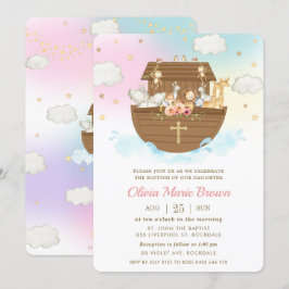 Convites Noah's Ark Cute Animal Girl Baptism Christening