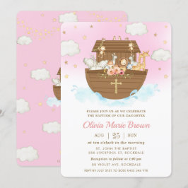 Convites Noah's Ark Cute Animal Rosa Batismo Rosa Christeni