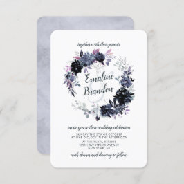 Convites Nocturnal Floral Dusty Blue Wreath Casamento