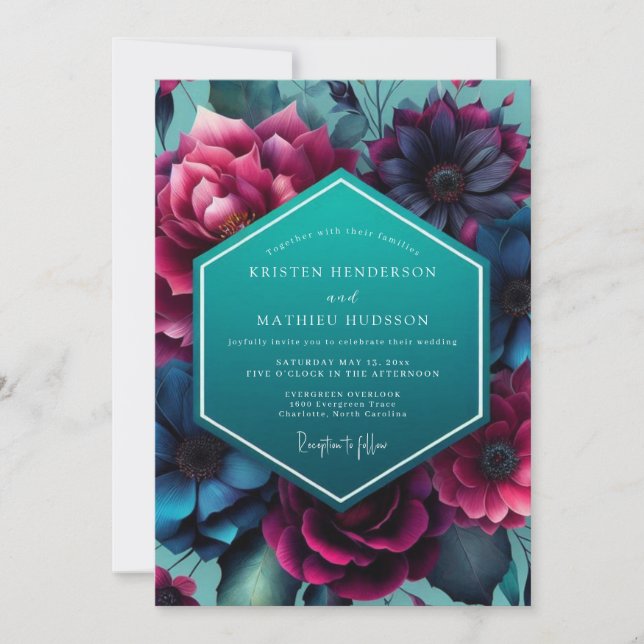 Convites Nocturno de Casamento Teal Magenta (Frente)