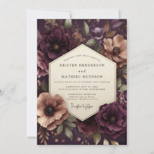 Convites Nocturno Floral de Ameixa Casamento