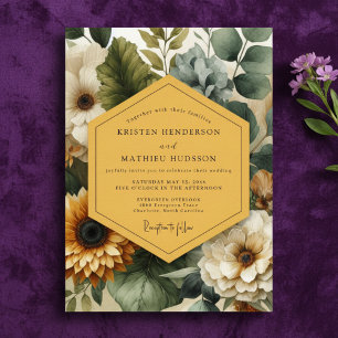 Convites Nocturno Floral de Mostarda Casamento