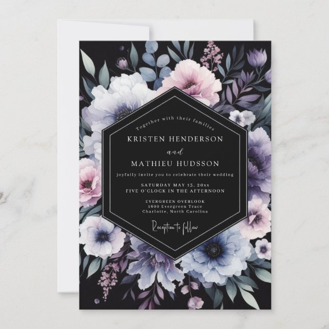 Convites Nocturno Floral de Vinca Casamento (Frente)