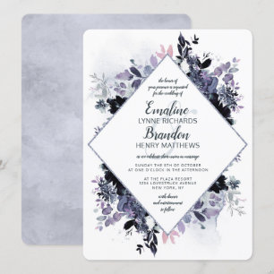 Convites Nocturno Floral Pó Azul Diamante Quadro Casamento