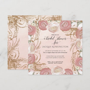 Convites Nódoa Floral Elegante Dourada Glitter Pintada