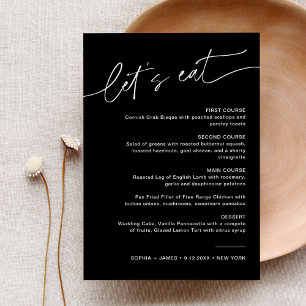 Convites NOIR Menu Janto Negra Moderno de Casamento 5x7