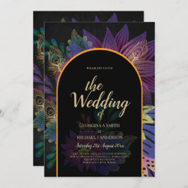 Convites Noir Peacock Jewel Tones Casamento Floral
