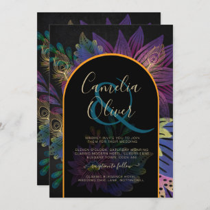Convites Noir Peacock Jewel Tones Casamento Floral