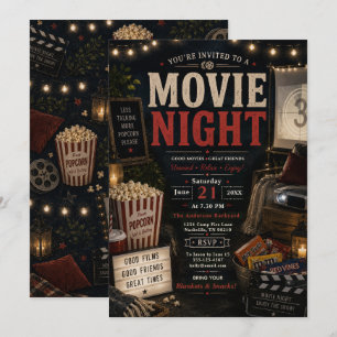Convites Noite Aconchegante de Filme ao Ar Livre