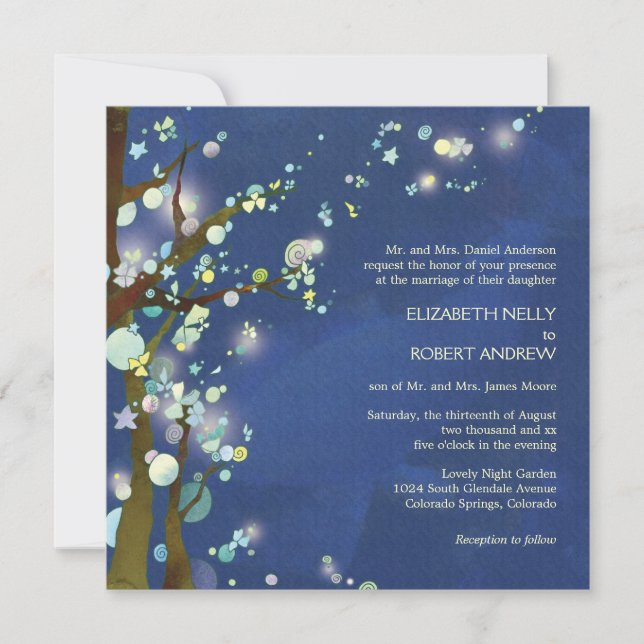 Convites Noite Adorável no Casamento do Tema da Árvore Azul (Frente)