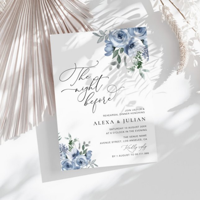Convites noite antes do janto de ensaio azul empoeirado (Criador carregado)