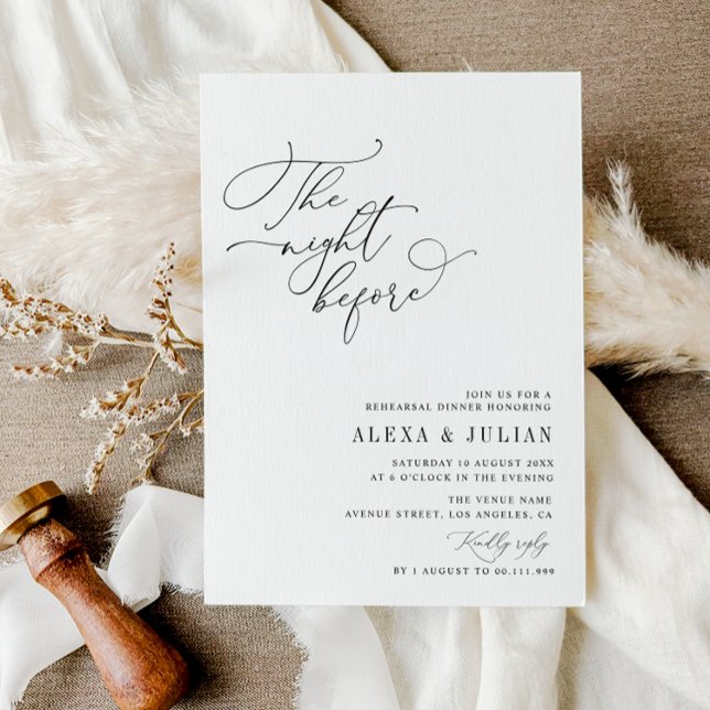 Convites noite antes do janto de ensaio preto e branco (Criador carregado)