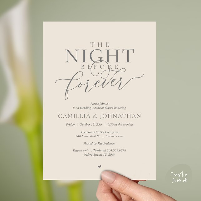 Convites “Noite Antes do Para Sempre” Jantar Romântico de E (“Night Before Forever” Modern Romantic Rehearsal Dinner Invitation Card in Grey cream)