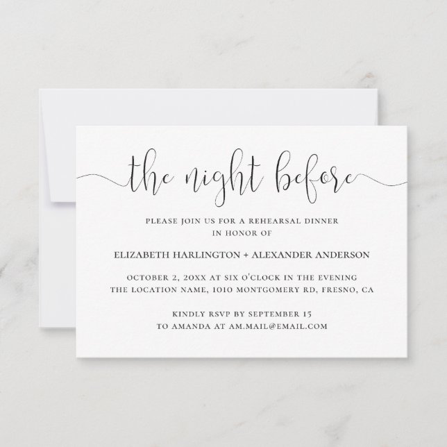 Convites Noite antes. Janto de ensaio a preto e branco (Frente)