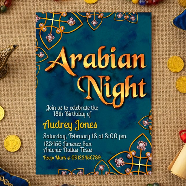 Convites Noite Árabe - Turquesa (Arabian Night - Violet Invitation)