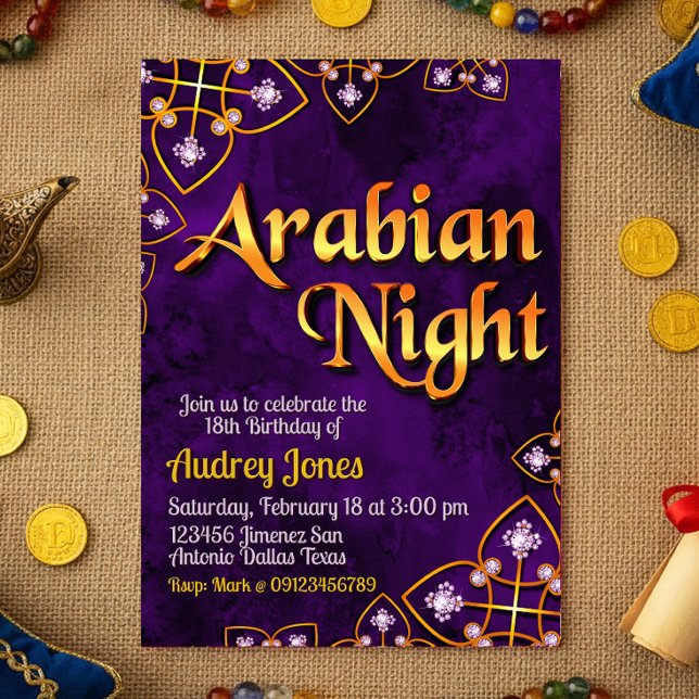 Convites Noite Arábica - Violeta (Arabian Night - Violet Invitation)