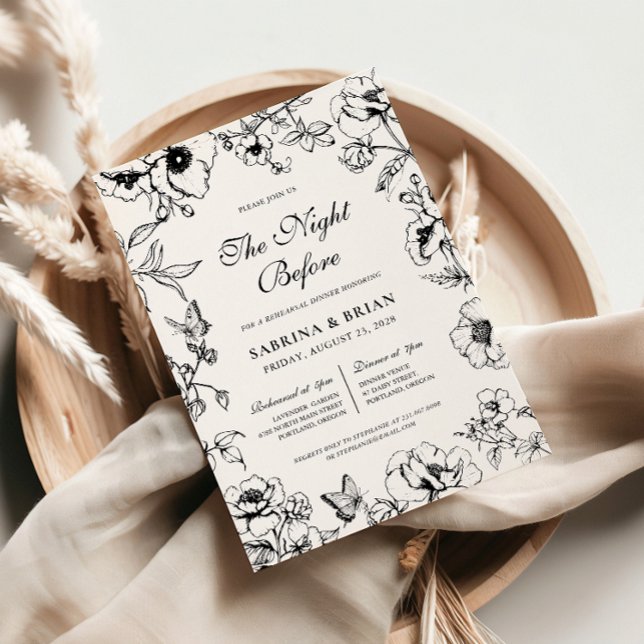 Convites Noite Branca Floral Preta Antes Do Janto De Ensaio (Criador carregado)
