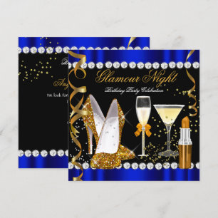 Convites Noite Brilho Glamour Azul Dourado Preto Festa