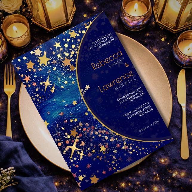 Convites Noite celestial mágica estelar de casamento azul d (Criador carregado)