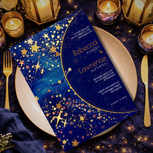 Convites Noite celestial mágica estelar de ouro azul casame